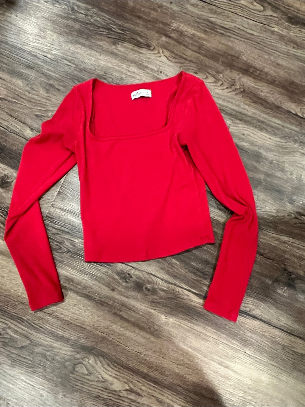 Hollister Bright Red Square Neck Long Sleeve Crop Top